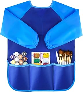 KUUQA Waterproof Children Art Smock Kids Art Aprons, Painting Supplies (Paints and brushes not included) (1, Blue)