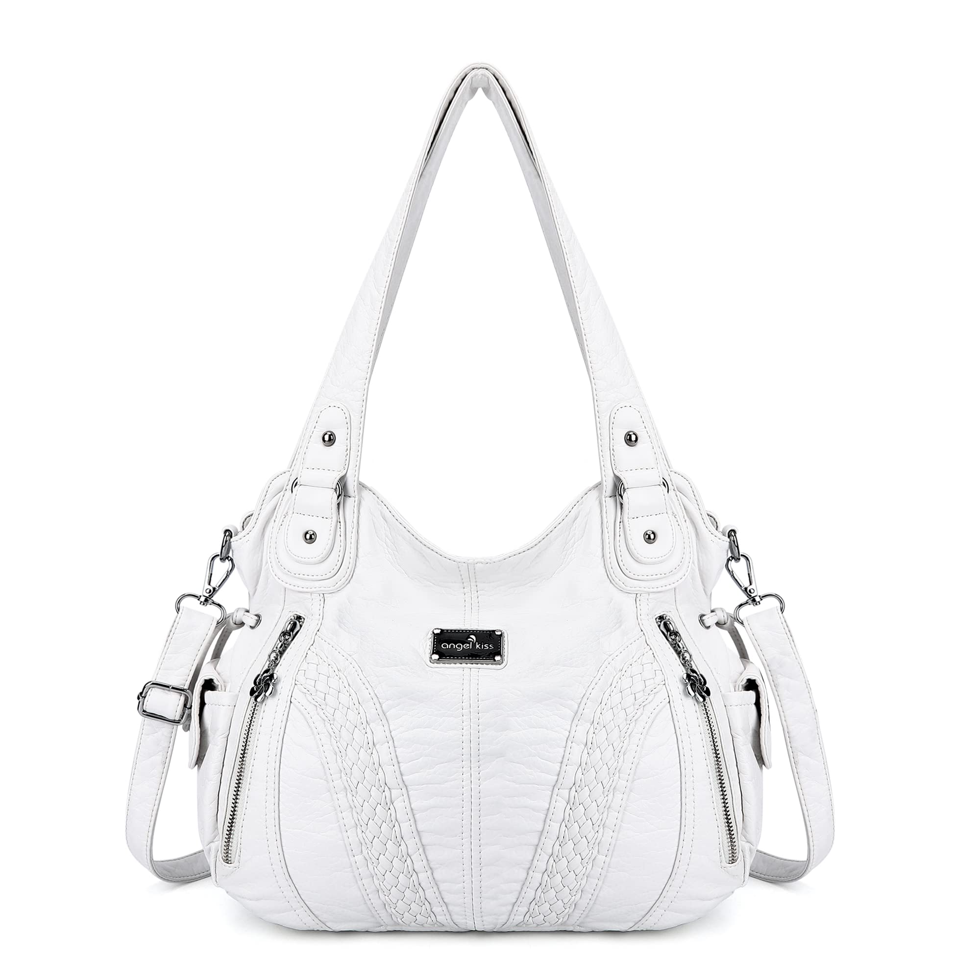 Angel Kiss Handbag with Crossbody Strap, Women's Tote-Hobo Shoulder Bag, White, 