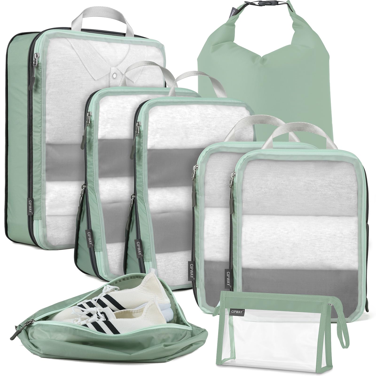 Cipway Compression Packing Cubes Mesh (8 Pcs,Sage Green)