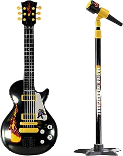 The Magic Toy Shop 22" Kids Electric Guitar & Adjustable Microphone Stand - 6 String Musical Instrument Toy with Sound Effects & Melodies - Battery Operated Rockstar Play Kit for Boys & Girls Aged 3+