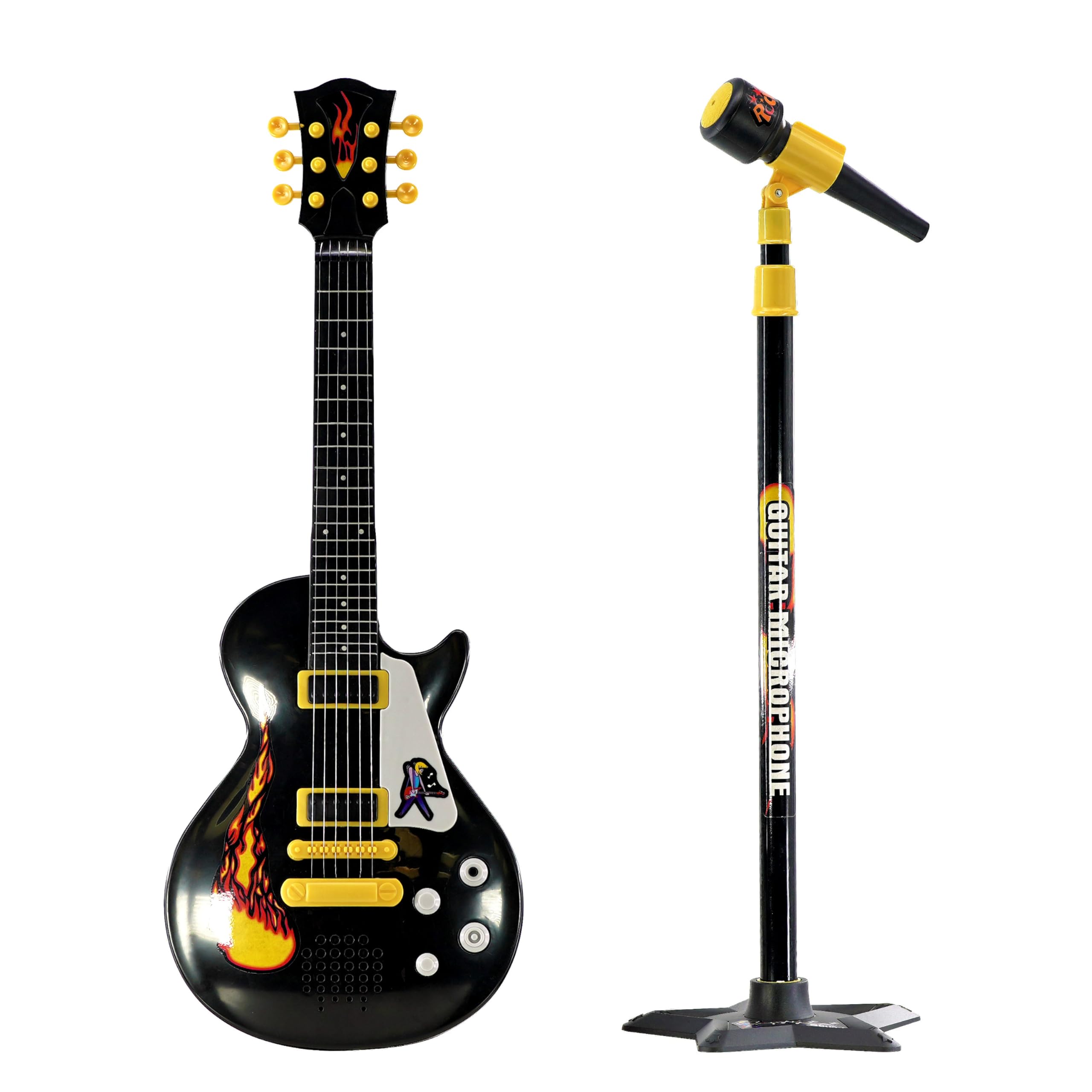 The Magic Toy Shop 22" Kids Electric Guitar & Adjustable Microphone Stand - 6 St