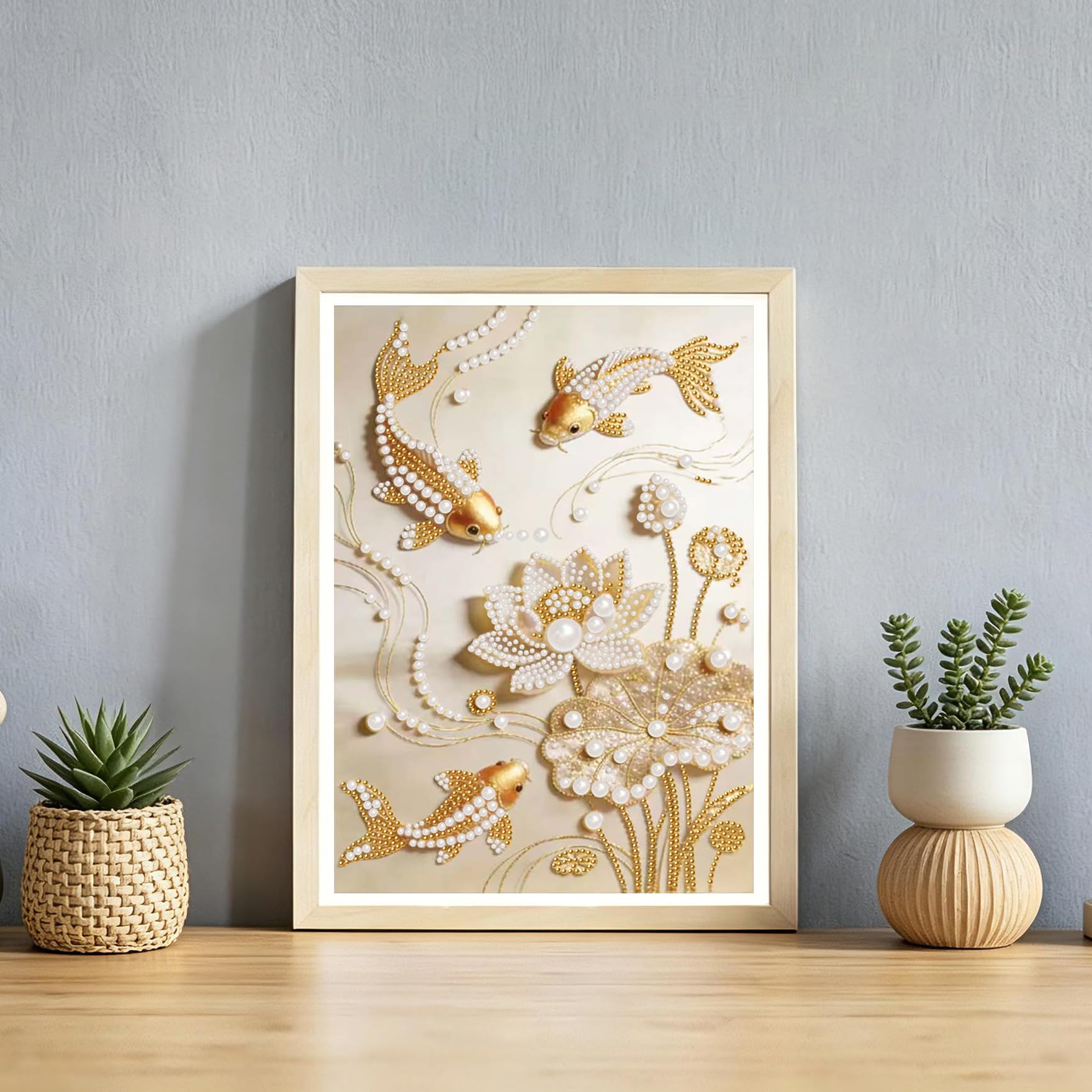 Goldfish Diamond Pearl Painting Kits for Adults, Special-Shaped Lotus Diamond Ar