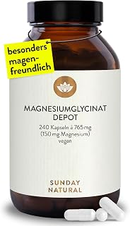 SUNDAY NATURAL® Magnesium Bisglycinate - 240 Capsules - 300mg Pure Magnesium per Daily Dose - Depot Magnesium Glycinate as Organic Amino Acid Chelate - Laboratory Tested, Vegan