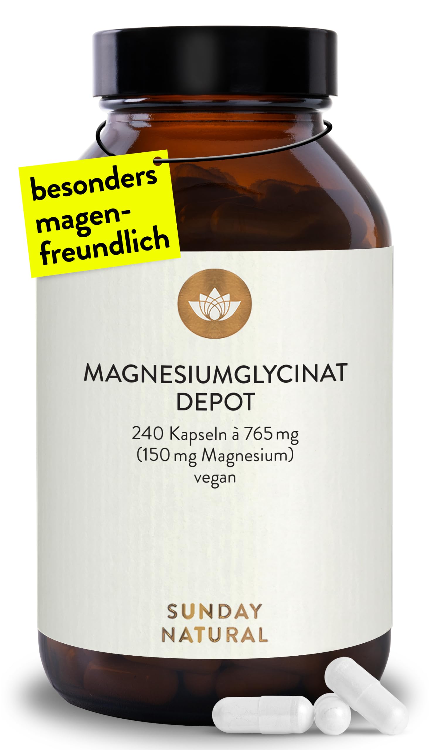 SUNDAY NATURAL® Magnesium Bisglycinate - 240 Capsules - 300mg Pure Magnesium per
