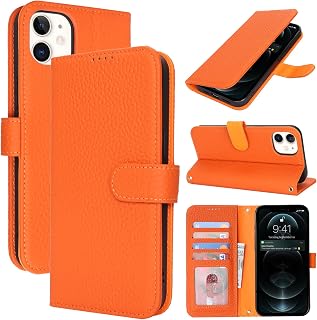 Zouzt Leather Wallet Case for iPhone 12/12 Pro (6.1"), 4 Card Slot, Orange