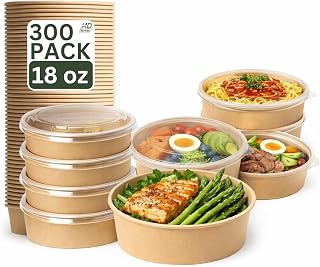 18oz 300Pack Kraft Paper Bowls with Lids, Disposable Meal Prep Containers