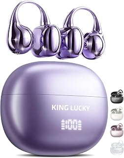 Kinglucky Clip-On Earbuds Gen 3, Open-Ear Wireless Bluetooth 6.0 Headphones with Mic, Secure Fit for Small Ears & Glasses Wearers, 50H Playtime, LED Digital Display, ENC, IPX5 Waterproof (Purple)
