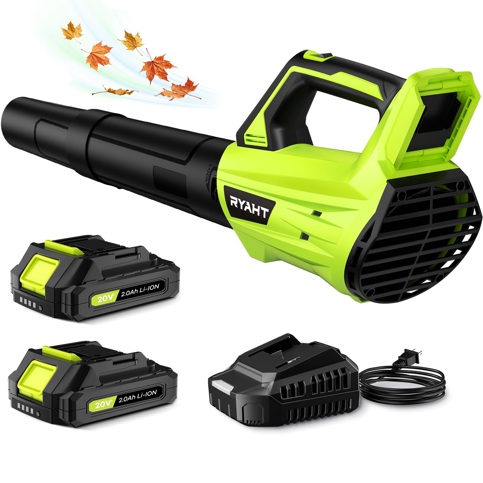 Leaf Blower Cordless, Leaf Blower with Battery and Charger - 2 Speed Modes, 2 Ba