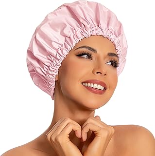 Edoneery Shower Caps for Women Reusable Waterproof, Shower Hair Cap | Washable Bonnet, Wide Elastic Band, Large Fit, Holds Long Hair, Braids Friendly, Bath Accessories, Spa, Travel