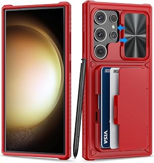 BXYJY for Samsung Galaxy S23 Ultra Case Wallet, Card Holder(4 Cards), Red