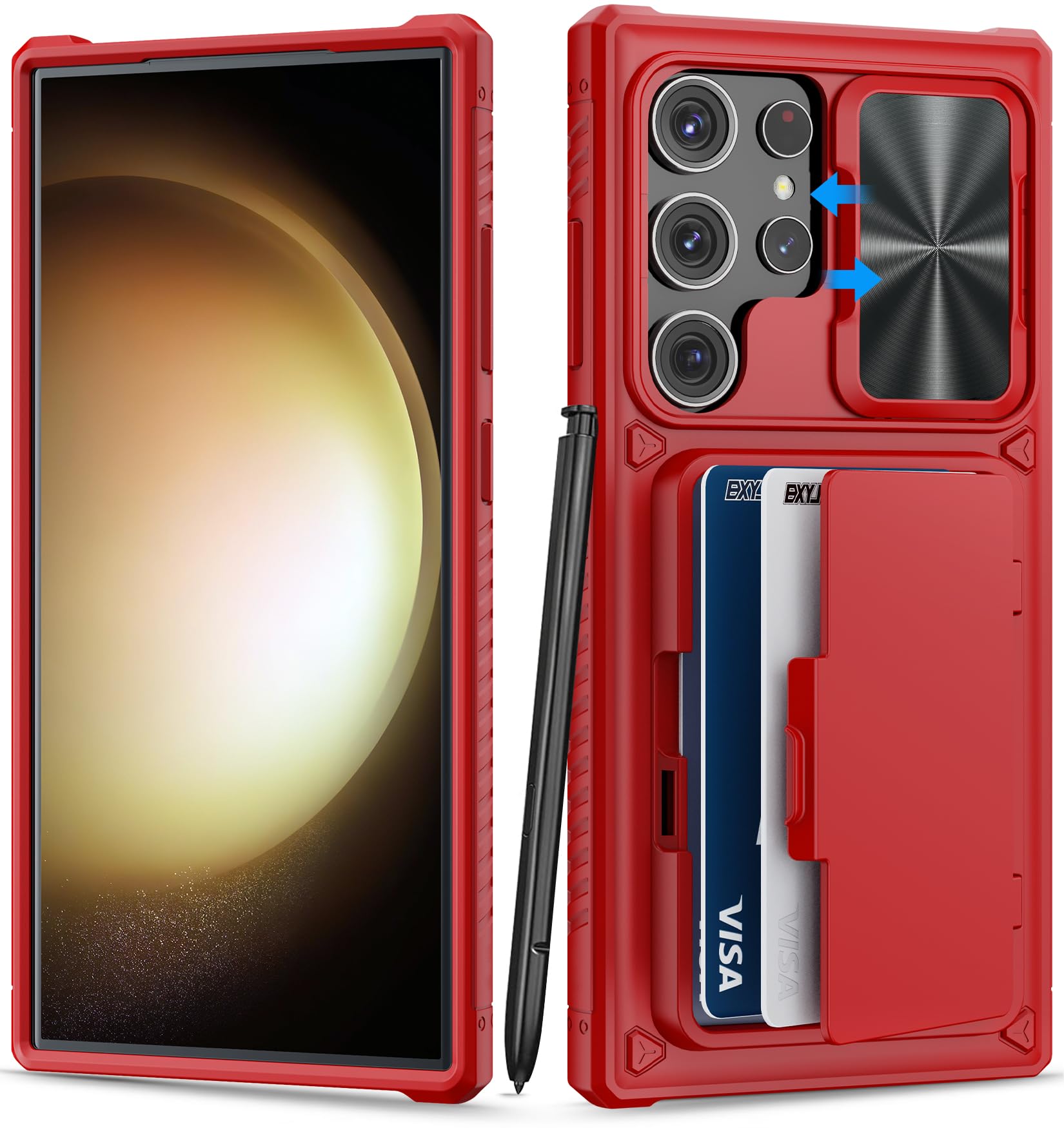 BXYJY for Samsung Galaxy S23 Ultra Case Wallet, Card Holder(4 Cards), Red