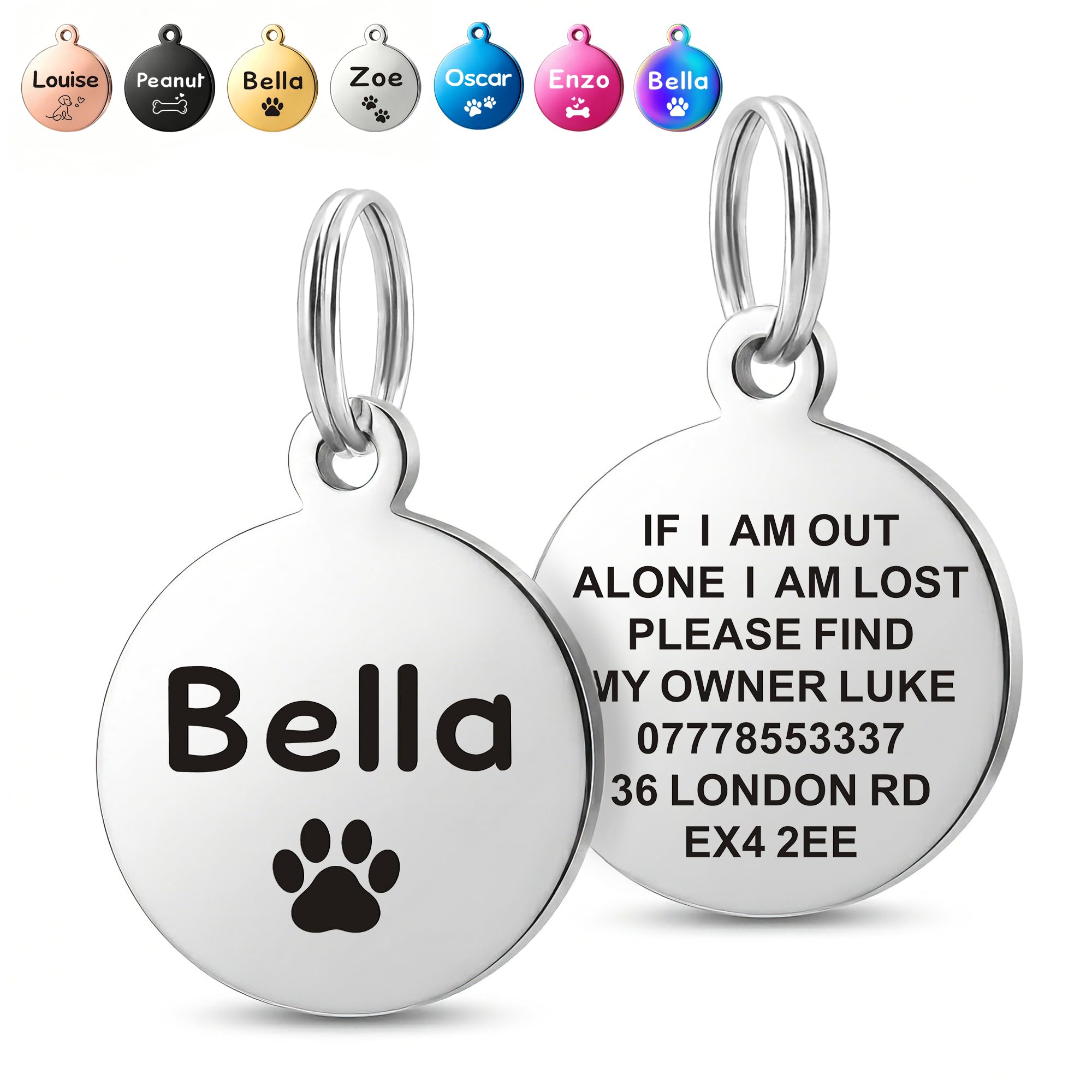 Deep Engraved Dog Tags for Pets UK Prime, Personalised Cat Dog Name ID Tags, Sta