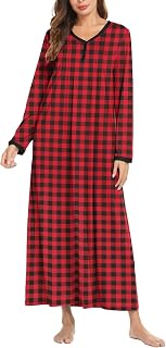 Ekouaer Camisón de manga larga para mujer, ropa de dormir larga, vestido de dormir estilo Henley, tallas S-4XL
