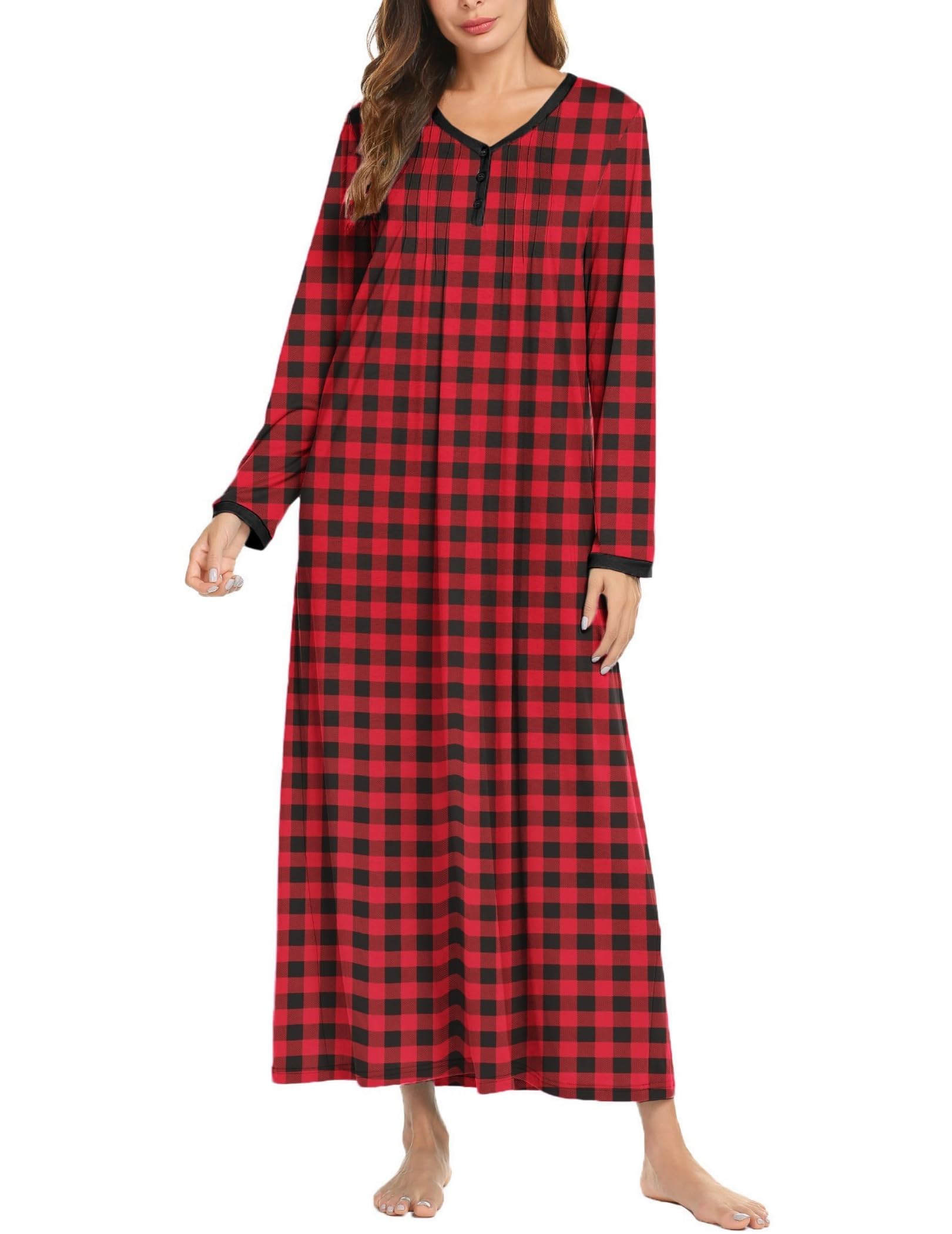 Ekouaer Camisón de manga larga para mujer, ropa de dormir larga, vestido de dorm