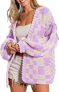 SELINK Women's Chunky Cardigan Sweater Colorful Checkered