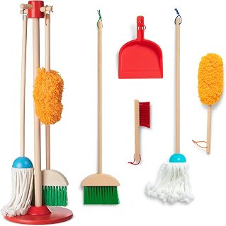 Melissa & Doug Dust Sweep Mop 6-Piece Wooden Cleaning Toy Set | 6 Pcs, Cleaning Pretend Play, Wooden Broom, Mop, Duster, Dustpan, Brush, Toy Storage Stand, Preschool Toys for Kids, Ages 3+