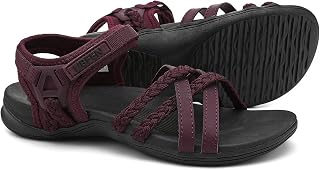UBFEN Women Sports Sandals Comfortable Beach Holiday Camping Casual Sandals with Adjustable Straps and Arch Support, Colour Wine Red, 42 EU