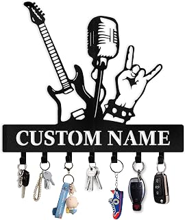 Personalized Rock and Roll Key Holder Wall Mount, Music Theme Metal Key Holder for Wall, Custom Name Keys Hanger for Home Band Room, Decorative Party Keys Hooks for Rock Band Lovers Gifts