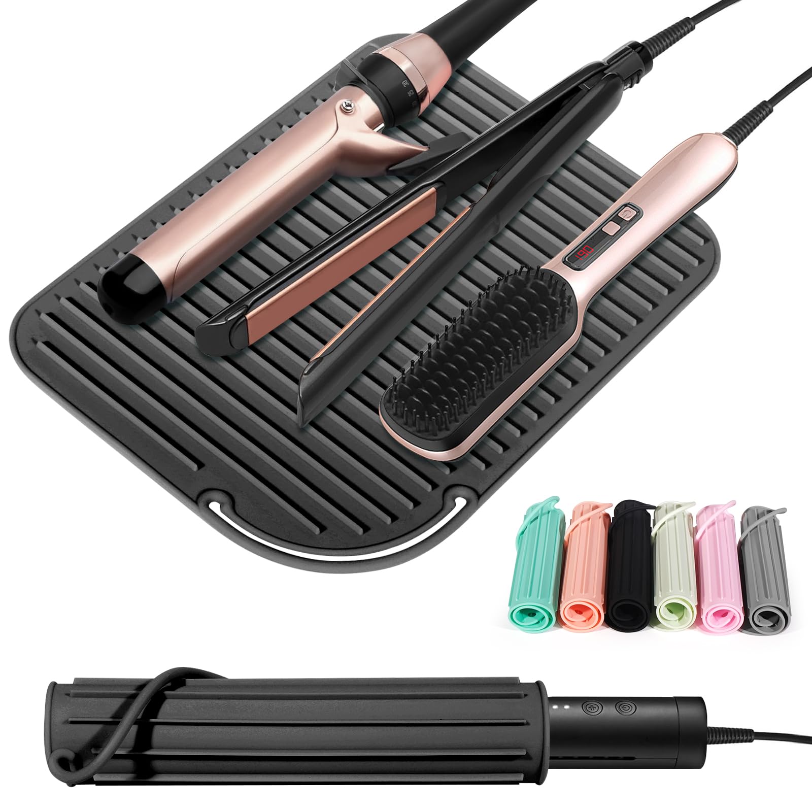 Heat Resistant Mat Large Silicone Hot Hair Tools Holder for Curling Irons Flat I