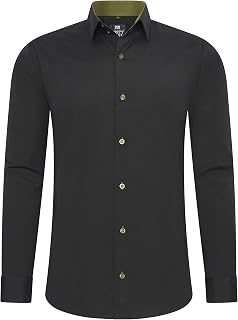 Rusty Neal Men's High Quality Slim Fit Long Sleeve Stretch Contrast Shirt Leisure Shirt