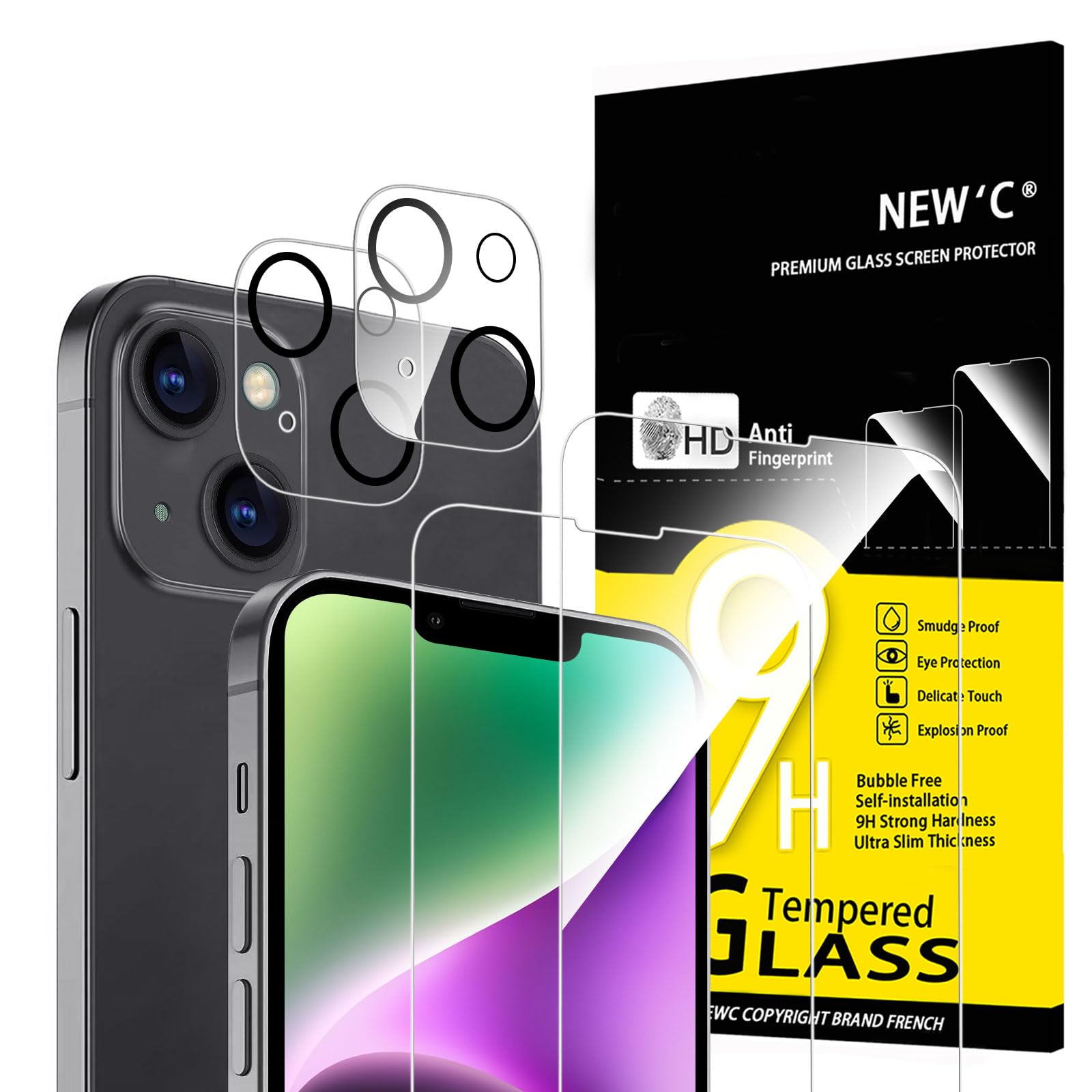 NEW'C for iPhone 14 Screen Protector + Camera Lens Protector