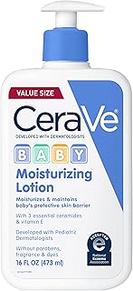 CeraVe Baby Lotion, Baby Skin Moisturizer with Vitamin E & Niacinamide,16oz | Gently Hydrates Delicate Skin with A Non-Greasy Feel, Free Of Fragrance, Dyes, Paraben & Phthalates