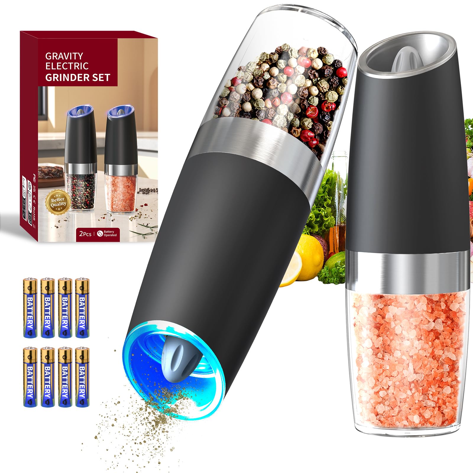 CIRCLE JOY Gravity Electric Salt and Pepper Grinder Set Automatic Salt and Peppe