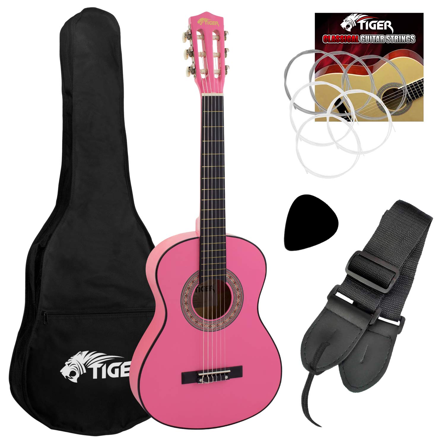 Tiger CLG4-PK 3/4 Size Classical Guitar Pack - Pink | Beginners Package with Acc