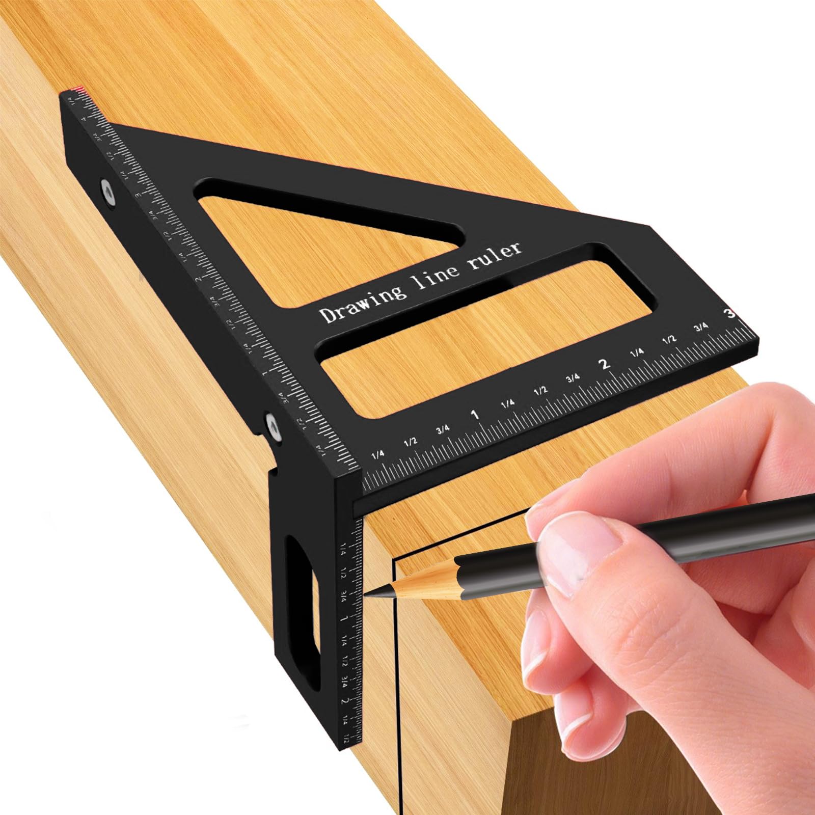 3D Multi-Angle Measuring Ruler, 45-90 Degree Aluminum Alloy Square Protractor Mi