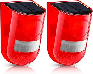 Qualirey 2 Pack Solar Motion Sensor Alarm 129db Outdoor Strobe Light,Red
