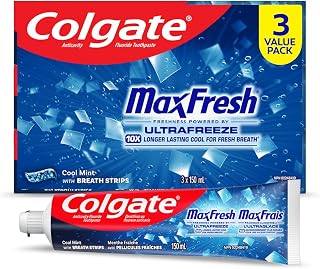Colgate MaxFresh Cool Mint Gel Toothpaste - Fluoride Whitening Formula with Enamel Protection for a Fresh Clean Smile - Dentifrice for Daily Oral Care 150ml, 3 pack