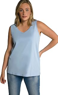 Ulla Popken Women's Plus Size V Top, Slim Fit, Slit 724584