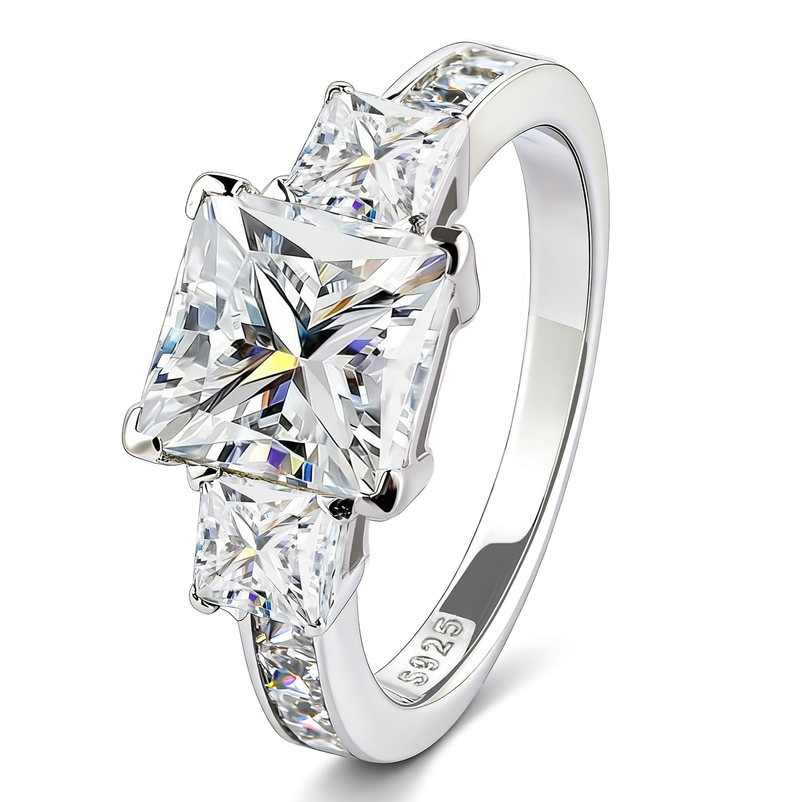 3 Stone Moissanite Engagement Rings for Women, Wedding Promise Ring