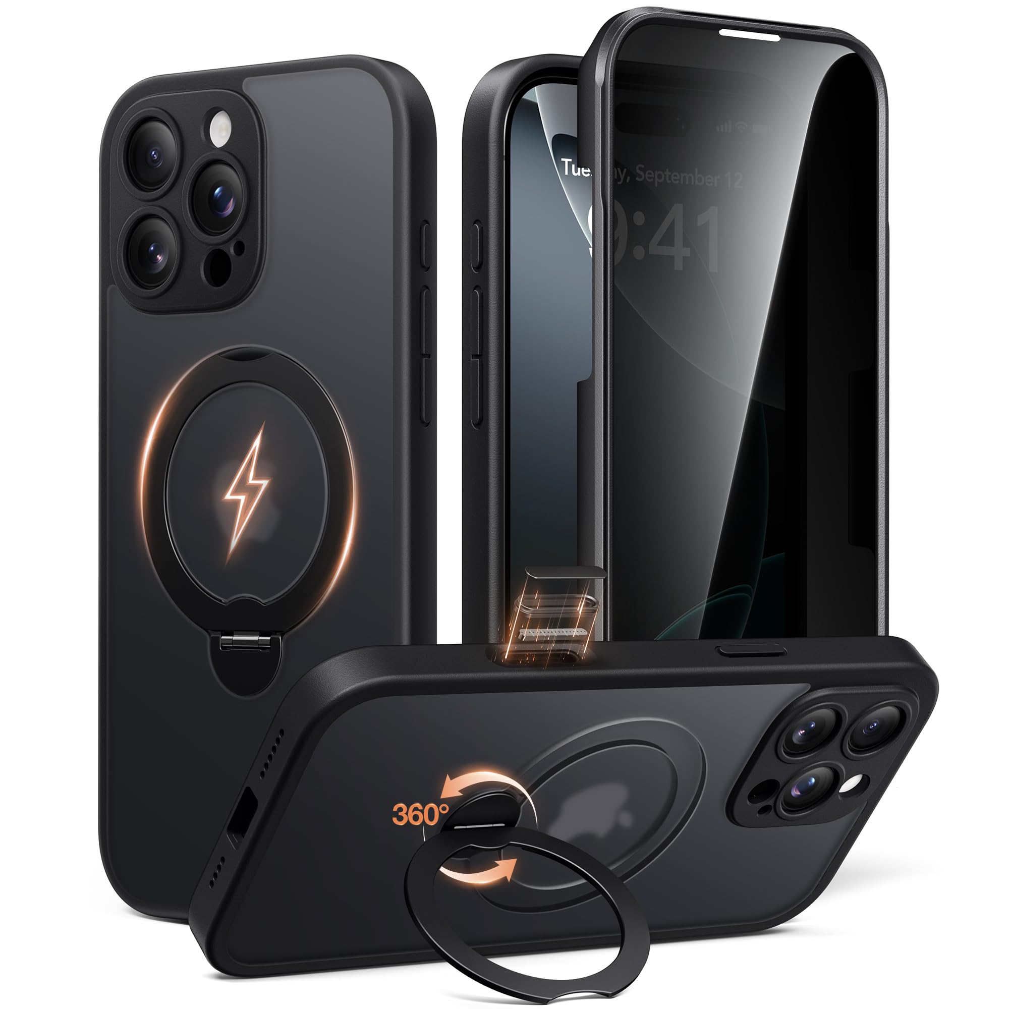 BERFY Custodia per iPhone 16 Pro Max con supporto magnetico girevole a 360°, com