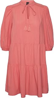VERO MODA Crepe Short Dress with Drawstring and 3/4 Sleeves Midi Summer Tunic Dress