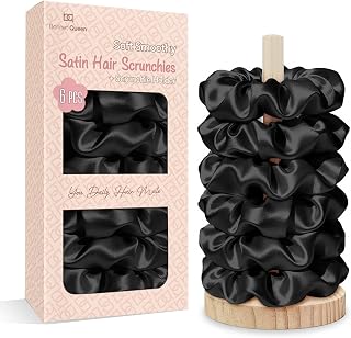 BONNET QUEEN Women's Satin Hair Scrunchies, Soft Scrunchies for Hair Silk without Signs with Support, Hair Bands for Sleeping and Daily Use, Hair Accessories, Set of 6, Black