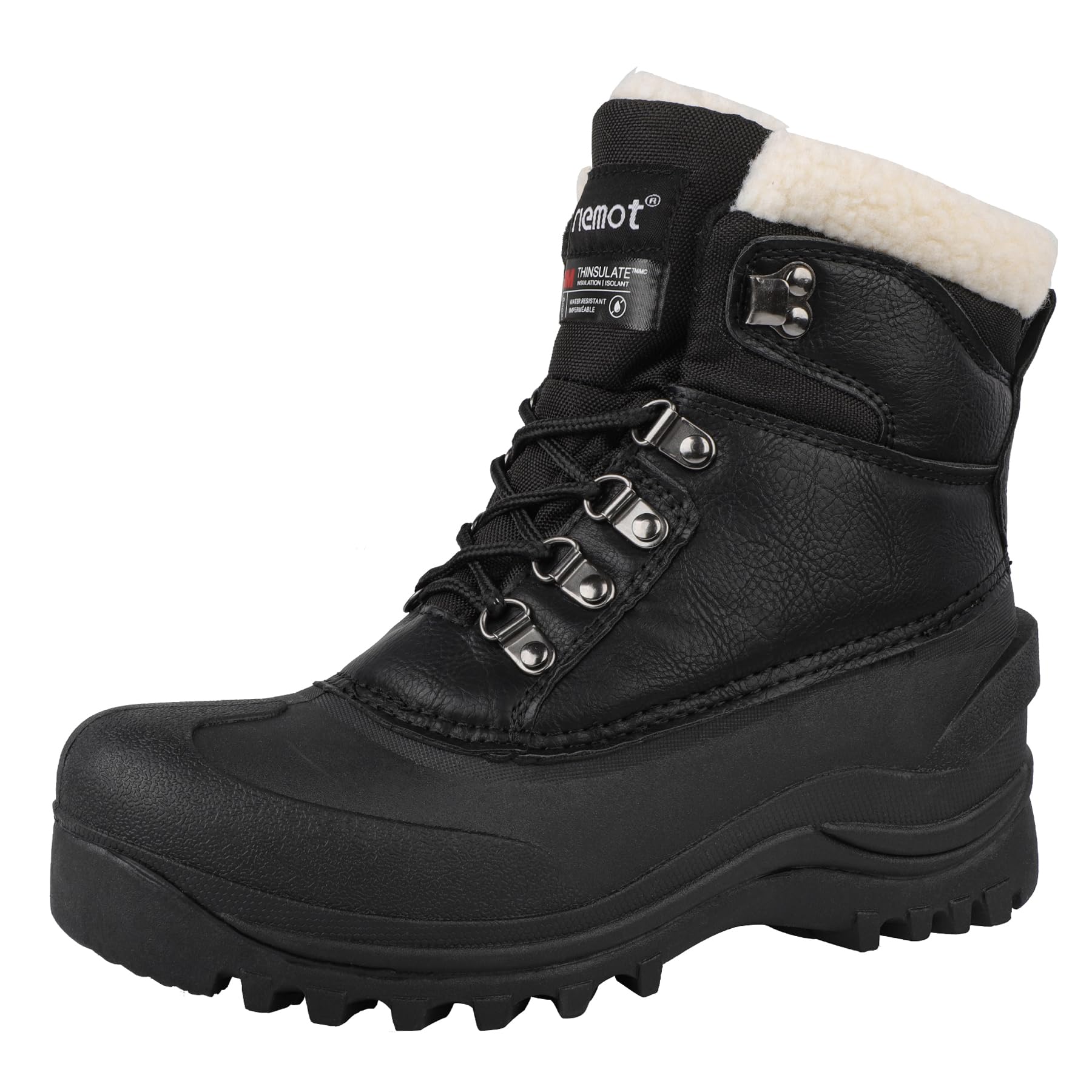 riemot Men's Womens Snow Boots Lace-Up Boots with Warm Faux Fur Lining and Grip 