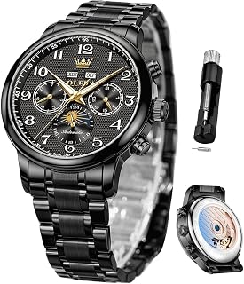 OLEVS Orologi automatici da uomo, da lavoro, meccanici, calendario, impermeabile, luminoso, nero, a carica automatica, orologi casual da uomo