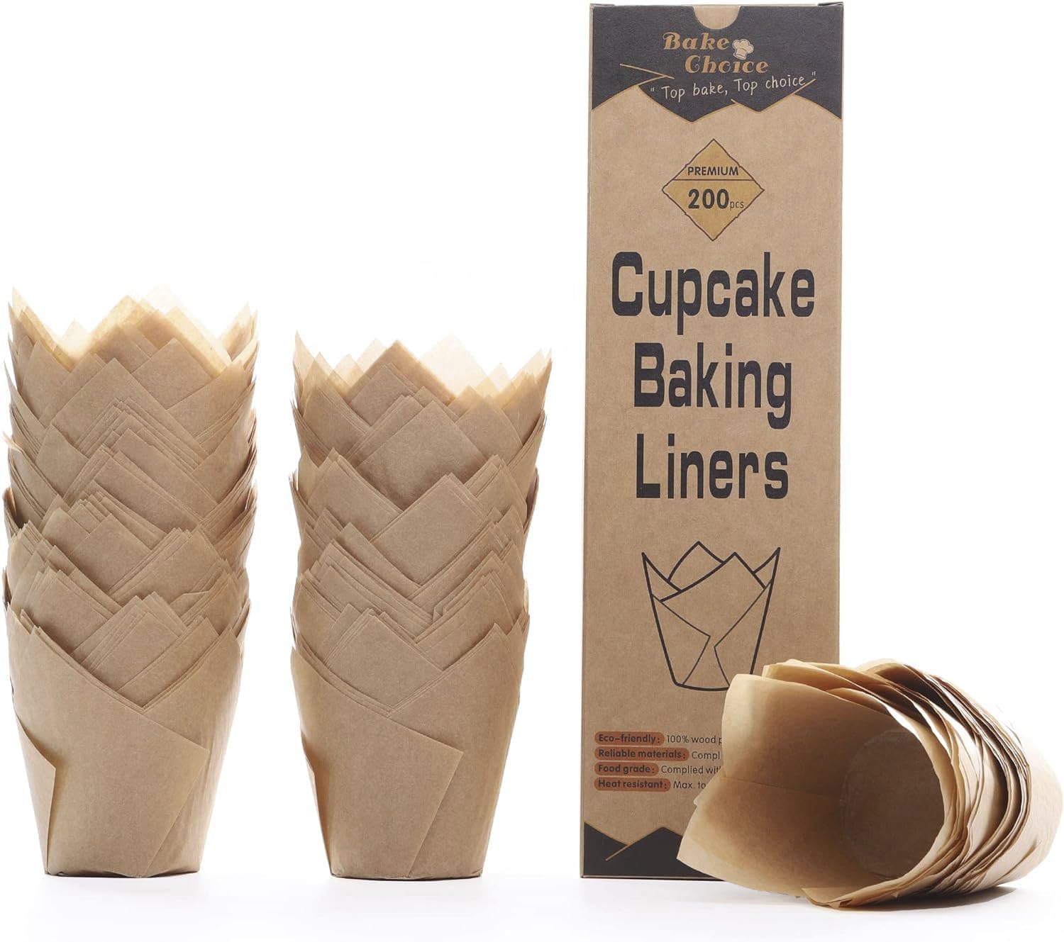 Bake Choice 200pcs Natural Tulip Cupcake Liners for Baking Muffin Liners | Unble