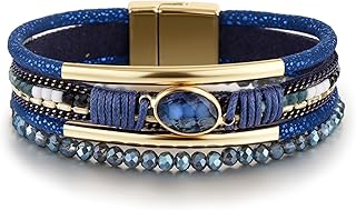Edoneery Leather Wrap Bracelets for Women, Boho Stacked Cuff Bangle