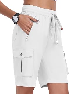 MoFiz Women's 10" Hiking Cargo Shorts 6 Pockets Lightweight Quick Dry Outdoor Running Athletic Short Summer Travel Loose