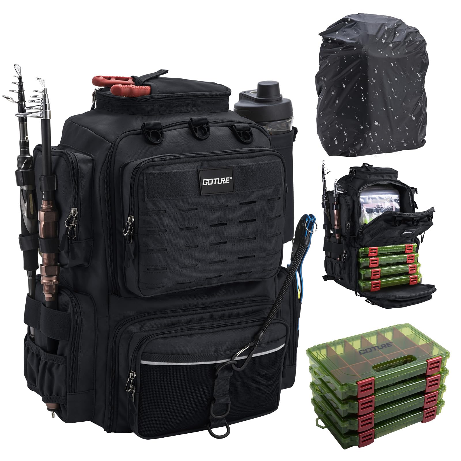 Goture 45L Fishing Backpack, Black