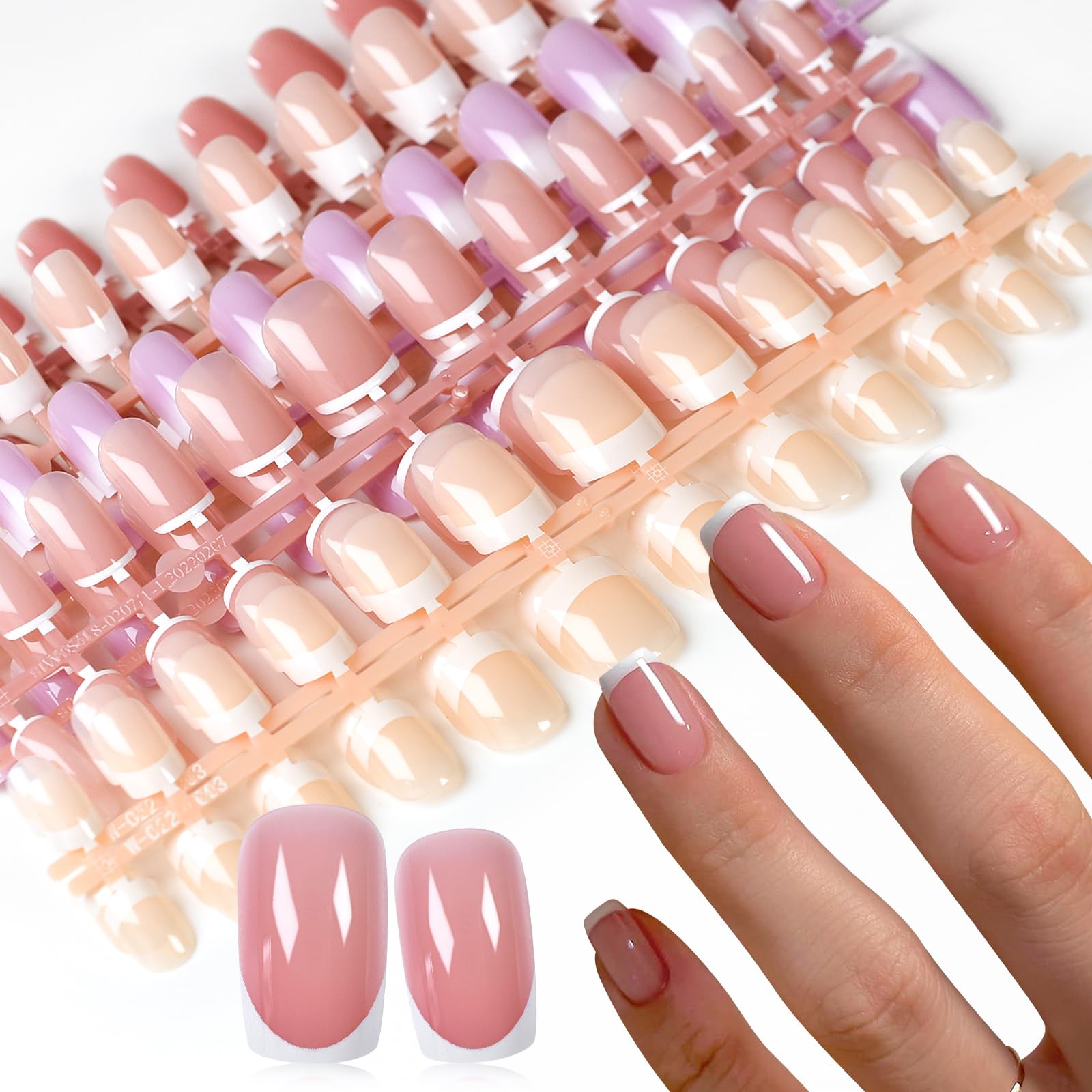 240pcs Medium Length Press-On Nails, Mixed Color Pre-Designed Glossy False Nails