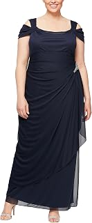 Alex Evenings Long Cold Shoulder Dress (Petite and Regular Sizes) Women's Mother of the Mary Dress