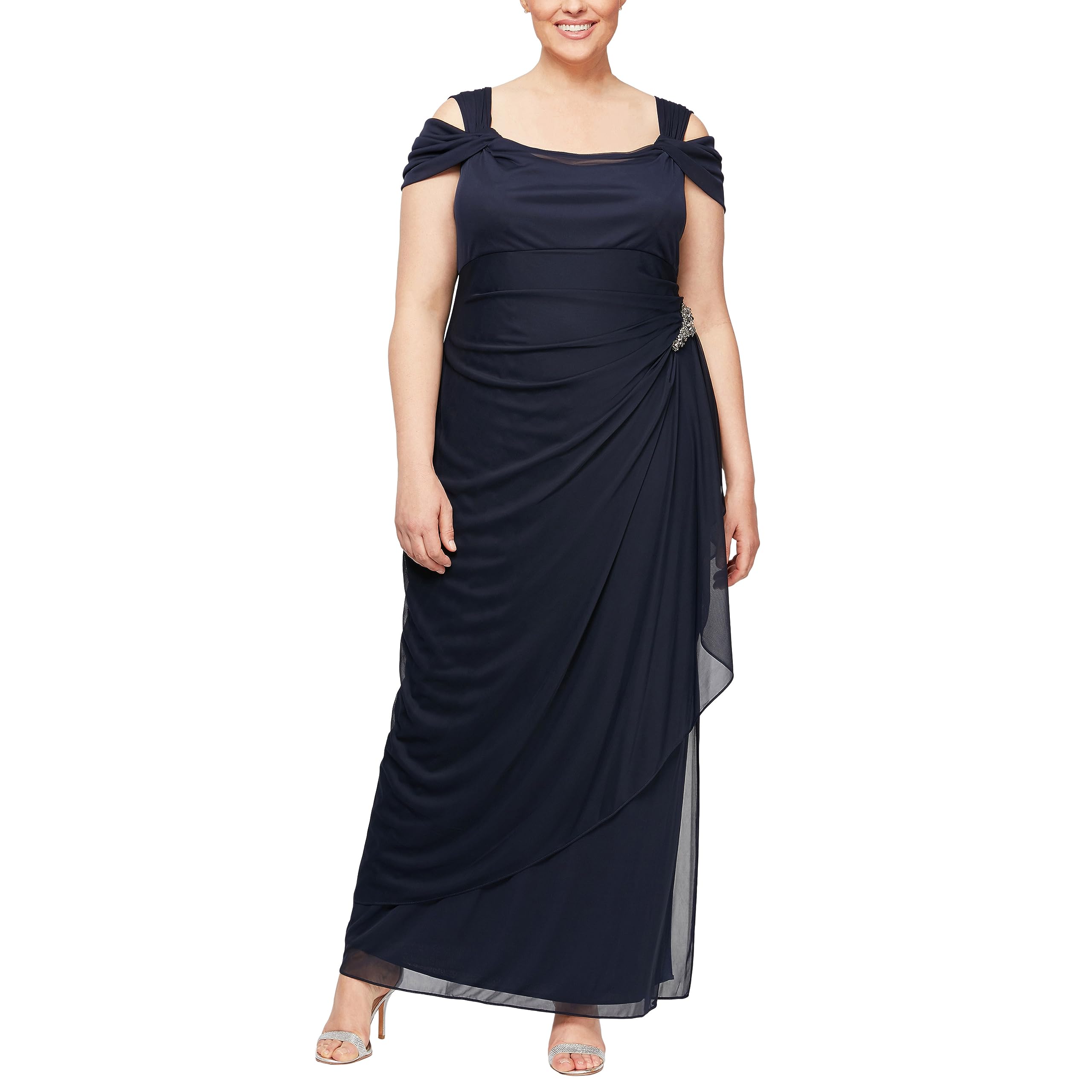 Alex Evenings Long Cold Shoulder Dress (Petite and Regular Sizes) Women's Mother