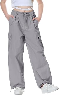 Rolanko Girls Paratrooper Trousers, Vintage Y2K Joggers with Elastic Waist Adjustable for Children