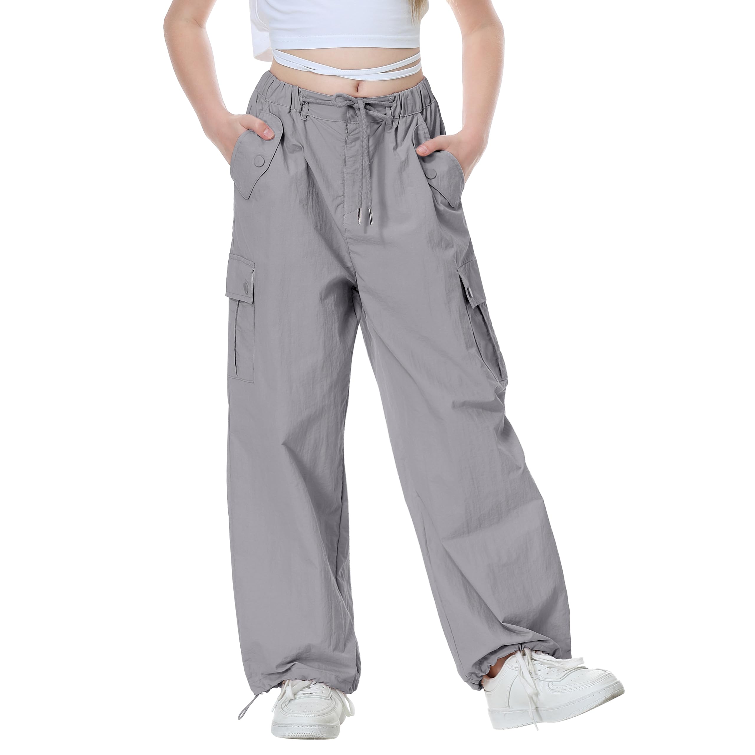 Rolanko Girls Paratrooper Trousers, Vintage Y2K Joggers with Elastic Waist Adjus