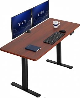 VIVO Electric 60 x 24 in Standing Desk, Memory Height Adjustment, 1B Series, Holds 220 lbs, One-Piece Dark Walnut Top, Black Frame, DESK-KIT-1B6D