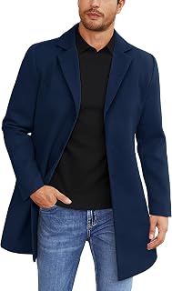 COOFANDY Mens Wool Blend Coat Winter Trench Coats Notched Lapel Collar Single Breasted Overcoat Classic Peacoat With Pockets