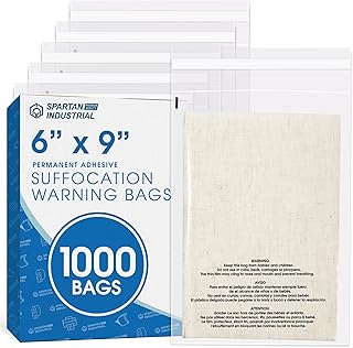 6" X 9" (1000 Count) Self Seal Clear Poly Bags with Suffocation Warning | for Packaging, Shipping - Permanent Adhesive - Spartan Industrial